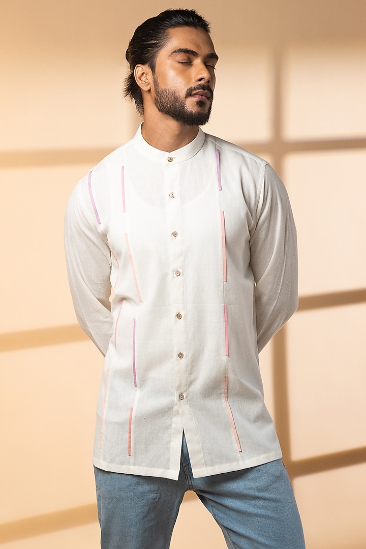 White Khadi Party Wear Shirt by Medhavini Khaitan at Pernia's Pop Up Shop