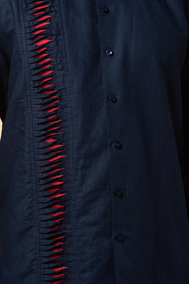 Cobalt Blue Khadi Linen Party Wear Shirt by Medhavini Khaitan at Pernia's Pop Up Shop