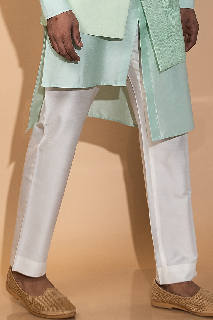 Mint Katan Silk Embroidered Nehru Jacket Set by Medhavini Khaitan at Pernia's Pop Up Shop
