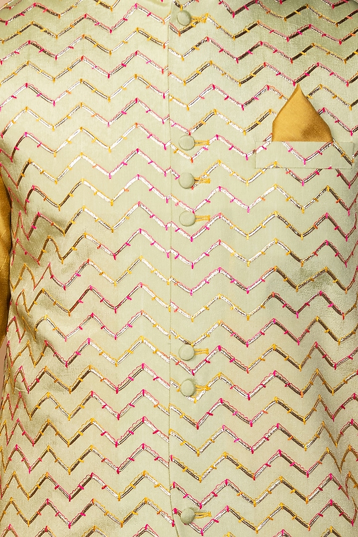 Mint Muslin Embroidered Nehru Jacket Set by Medhavini Khaitan at Pernia's Pop Up Shop