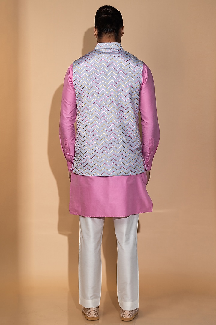 Mauve Muslin Embroidered Nehru Jacket Set by Medhavini Khaitan at Pernia's Pop Up Shop