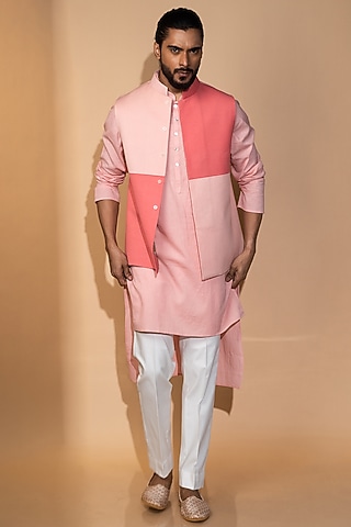 Pink Khadi Indowestern Jacket Set by Medhavini Khaitan