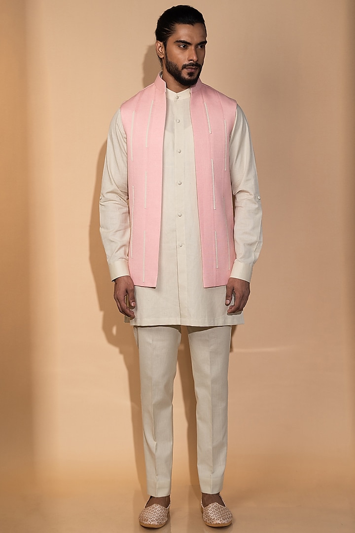 Pink Khadi Indowestern Jacket Set by Medhavini Khaitan