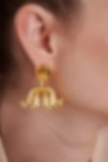 Gold Plated Garnet Enameled Foilage Dangler Earrings by Melrosia at Pernia's Pop Up Shop