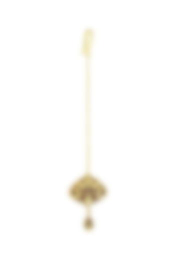 Gold Plated Garnet Enameled Floral Swag Maangtikka by Melrosia