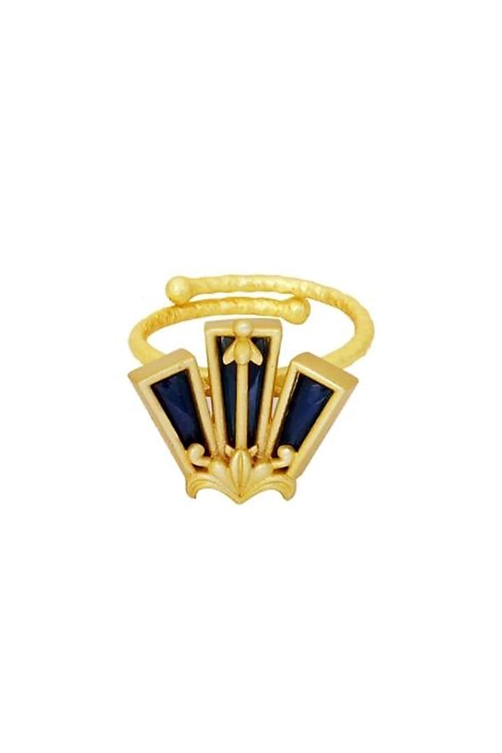 Gold Plated Blue Enameled Floral Ring by Melrosia at Pernia's Pop Up Shop