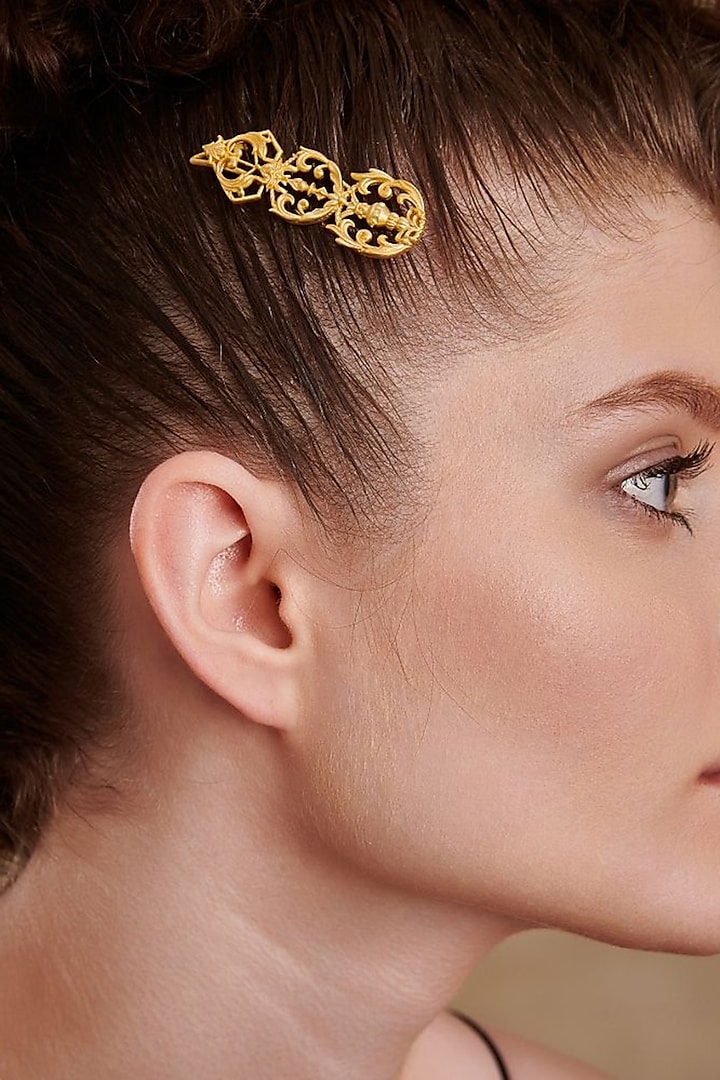 Gold Plated Openwork & Floral Hair Clip by Melrosia