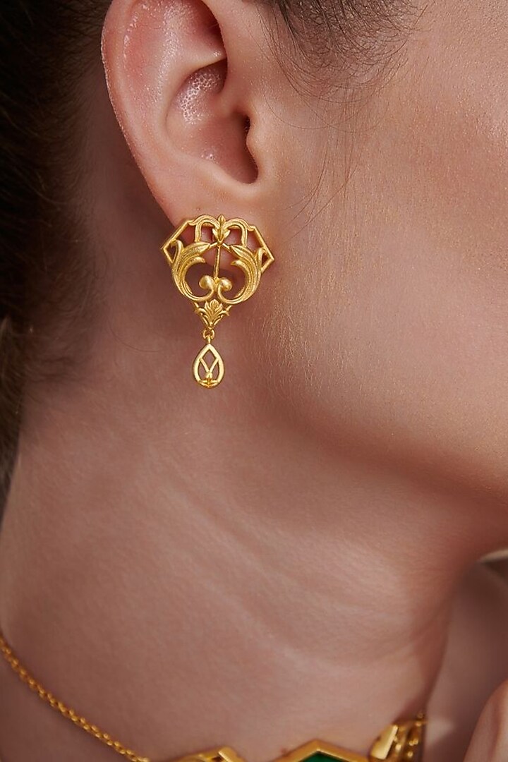 Gold Plated Openwork & Floral Stud Earrings by Melrosia at Pernia's Pop Up Shop
