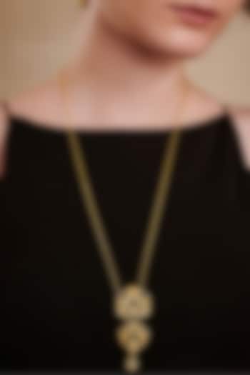 Gold Plated Openwork & Floral Long Pendant Necklace by Melrosia