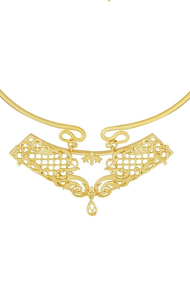 Gold Plated Openwork & Floral Pendant Necklace by Melrosia at 