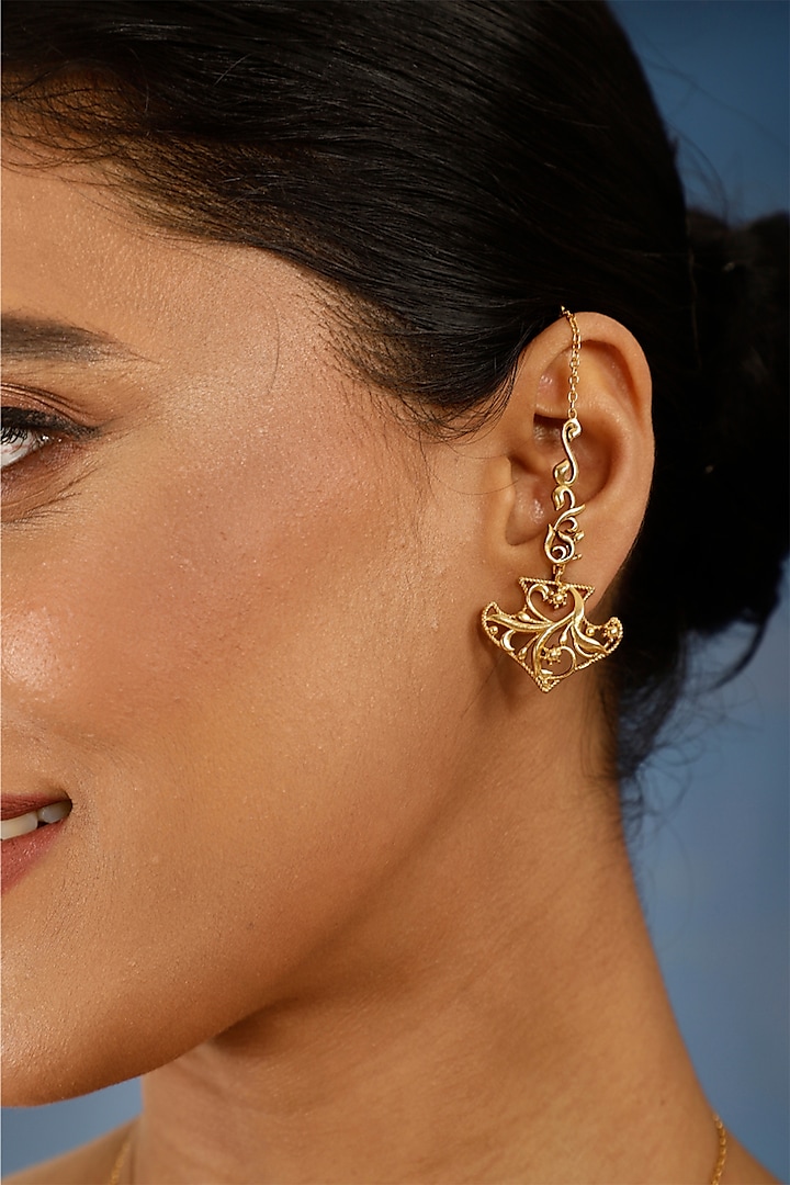 Gold Finish Floral Filigree Dangler Earrings by Melrosia