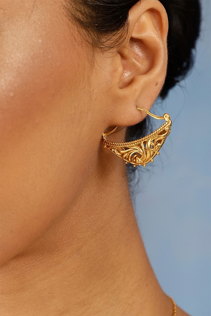Gold Finish Floral Filigree Baali Earrings by Melrosia