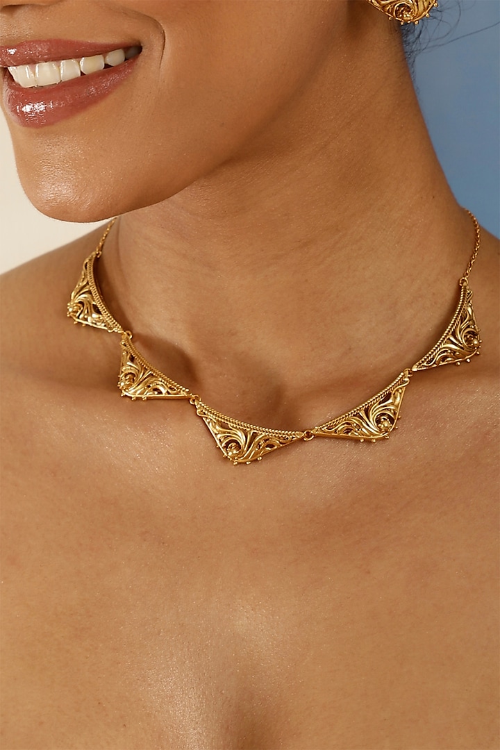 Gold Finish Floral Filigree Necklace by Melrosia
