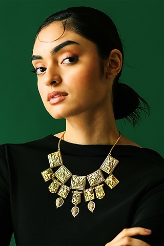 Gold Plated Floral & Temple Motifs Empress Necklace by Melrosia