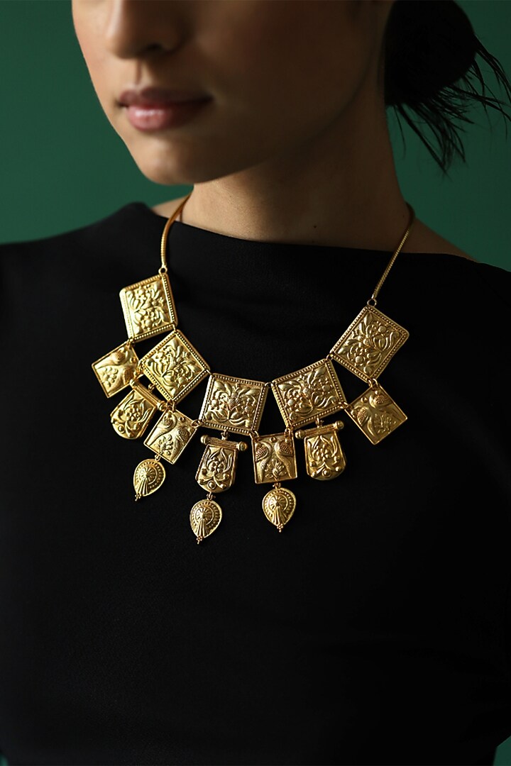 Gold Plated Floral & Temple Motifs Empress Necklace by Melrosia at Pernia's Pop Up Shop