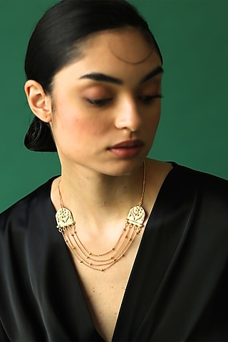 Gold Plated Floral Motifs Thread Necklace by Melrosia