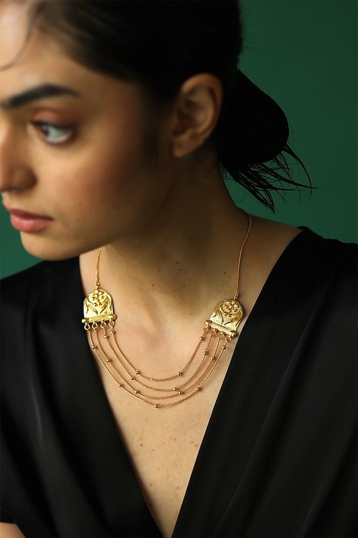 Gold Plated Floral Motifs Thread Necklace by Melrosia at Pernia's Pop Up Shop