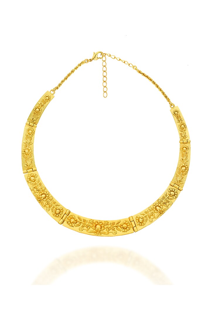 Gold Plated Floral Motifs Hasli Necklace by Melrosia at Pernia's Pop Up Shop