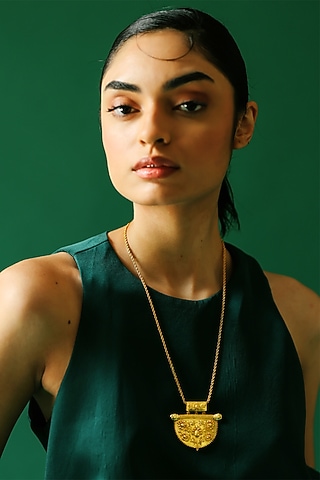 Gold Plated Floral & Temple Motifs Long Necklace by Melrosia