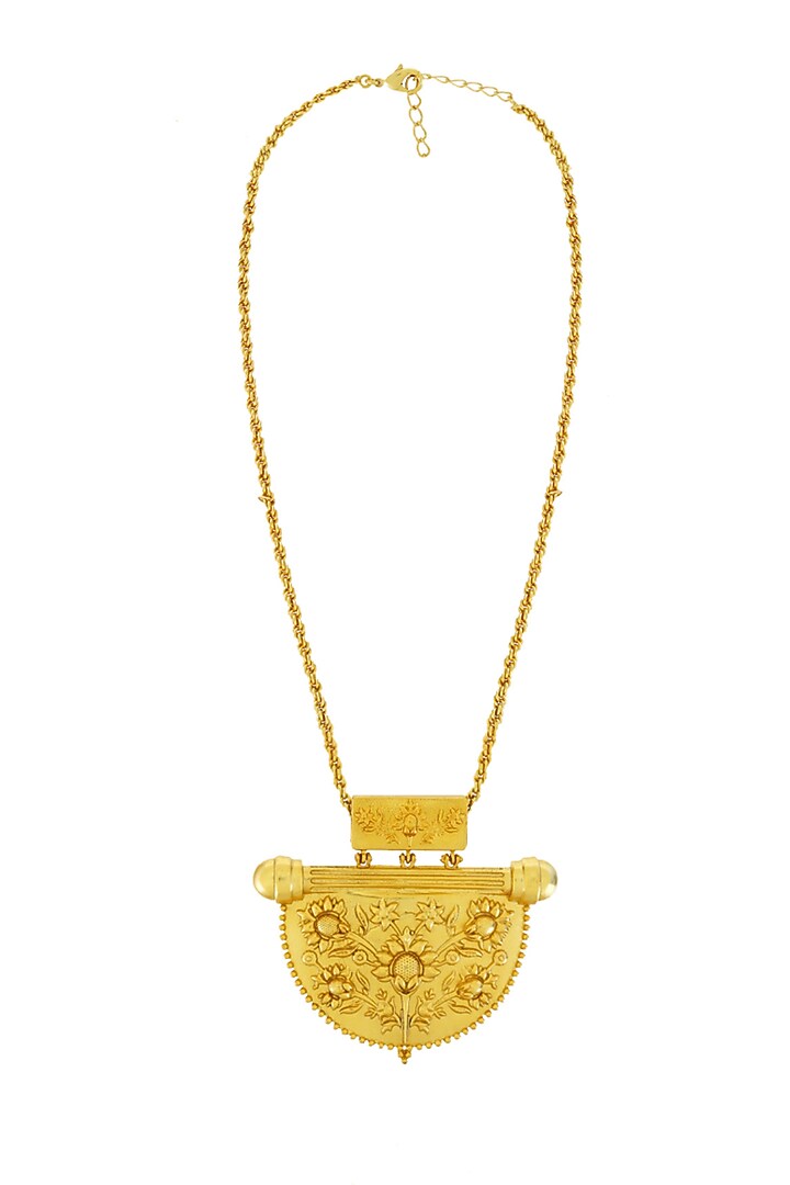 Gold Plated Floral & Temple Motifs Long Necklace by Melrosia at Pernia's Pop Up Shop