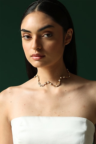 Gold Plated Floral & Temple Motifs Choker Necklace by Melrosia