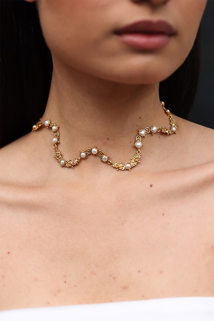 Gold Plated Floral & Temple Motifs Choker Necklace by Melrosia at Pernia's Pop Up Shop