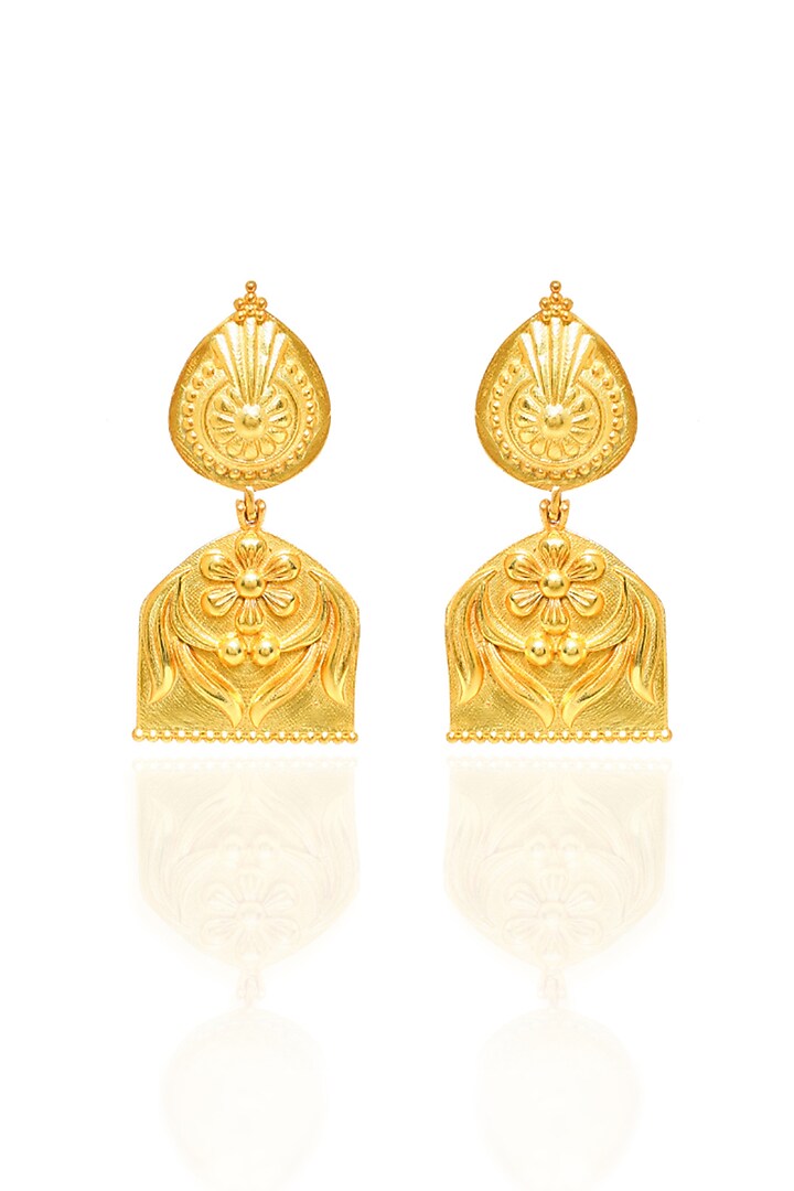 Gold Plated Floral & Temple Motifs Dangler Earrings by Melrosia at Pernia's Pop Up Shop