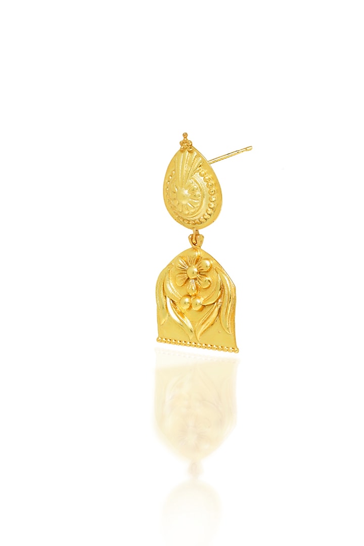 Gold Plated Floral & Temple Motifs Dangler Earrings by Melrosia at Pernia's Pop Up Shop