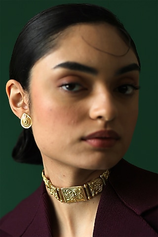 Gold Plated Floral Motifs Detachable Teardrop Earrings by Melrosia