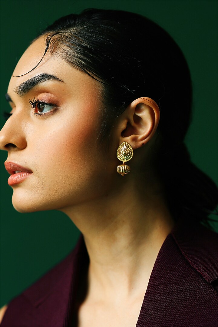 Gold Plated Floral Motifs Detachable Teardrop Earrings by Melrosia at Pernia's Pop Up Shop