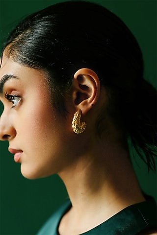 Gold Plated Floral Motifs Hoop Earrings by Melrosia