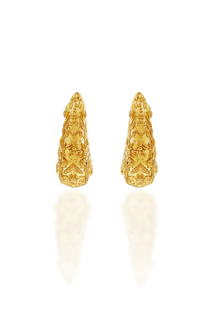 Gold Plated Floral Motifs Hoop Earrings by Melrosia at Pernia's Pop Up Shop