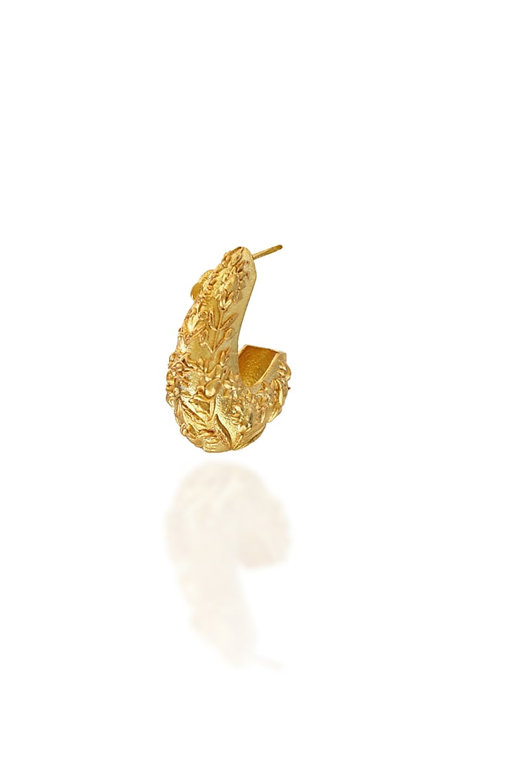 Gold Plated Floral Motifs Hoop Earrings by Melrosia at Pernia's Pop Up Shop