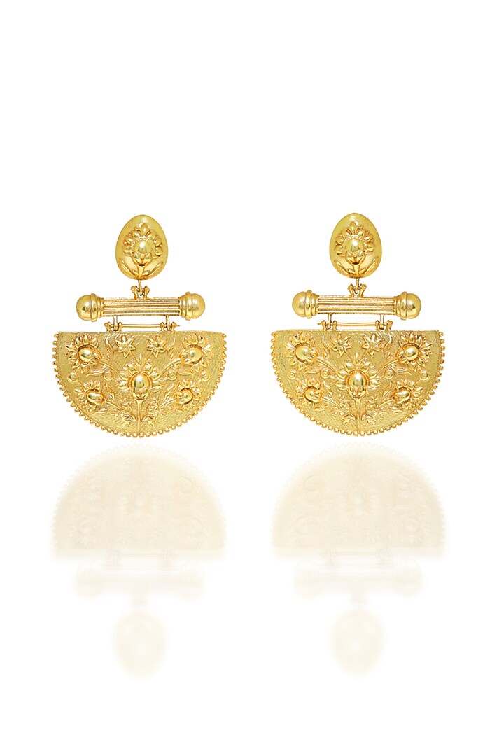 Gold Plated Floral Motifs Half-Moon Earrings by Melrosia at Pernia's Pop Up Shop