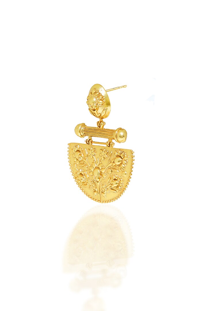 Gold Plated Floral Motifs Half-Moon Earrings by Melrosia at Pernia's Pop Up Shop