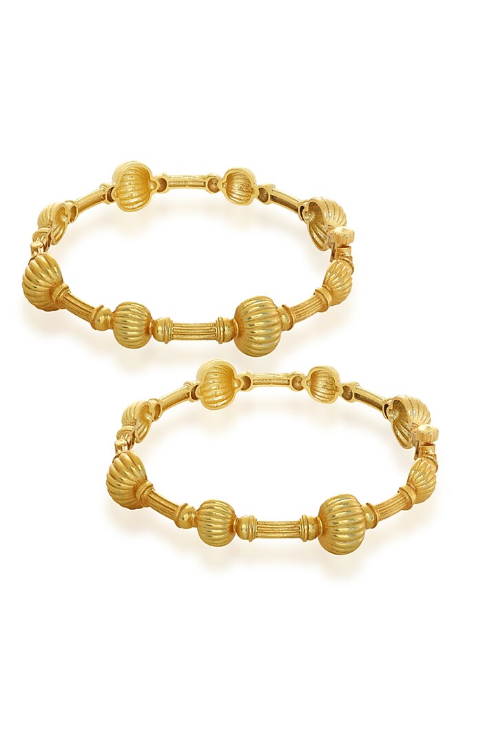 Gold Plated Textured Beaded Halo Bangles (Set Of 2) by Melrosia at Pernia's Pop Up Shop