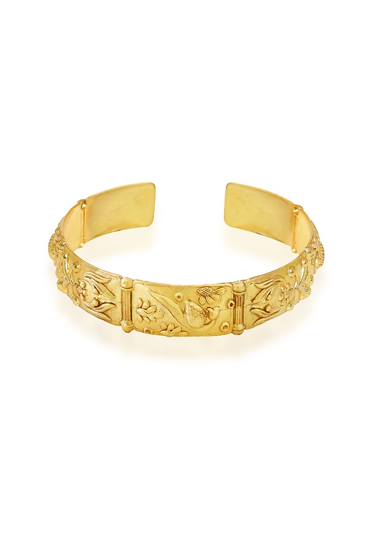 Gold Plated Floral & Bird Motif Cuff by Melrosia at Pernia's Pop Up Shop