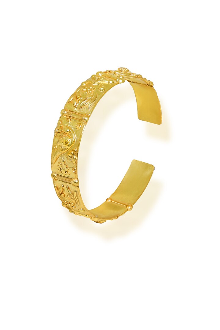 Gold Plated Floral & Bird Motif Cuff by Melrosia at Pernia's Pop Up Shop