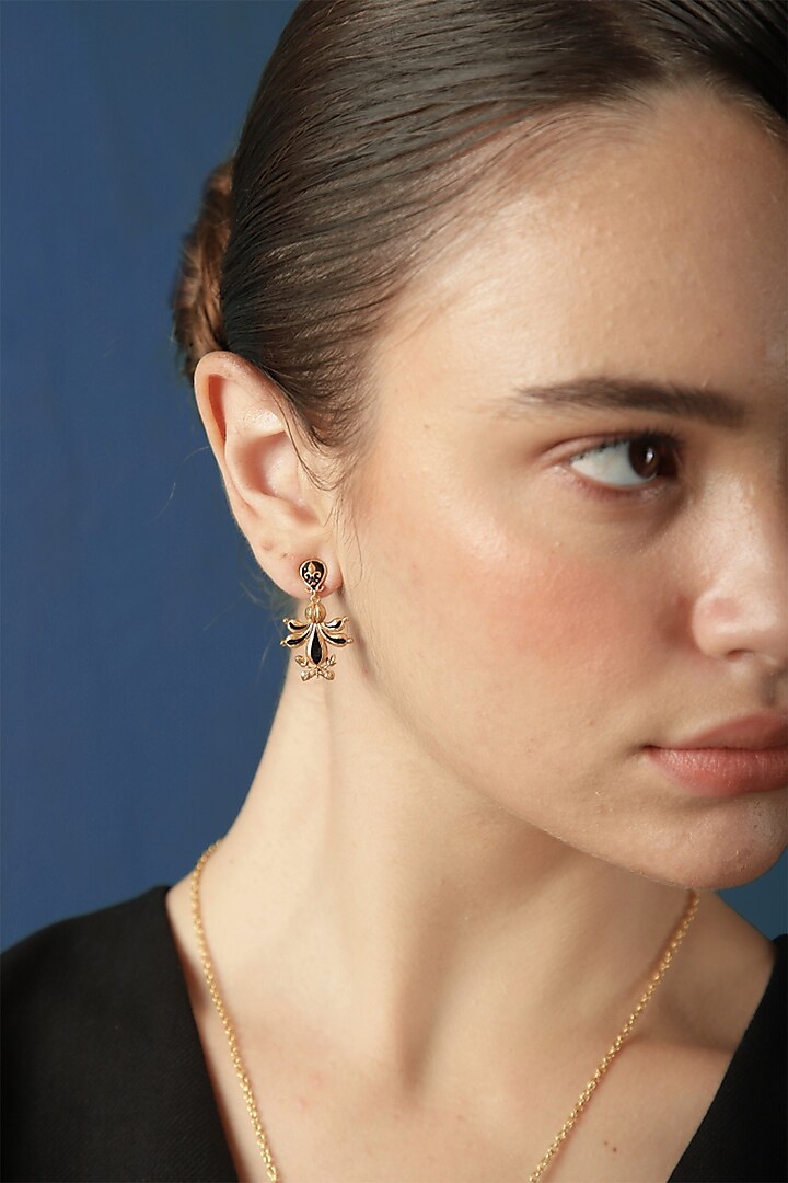 Gold Finish Baroque Bee Enameled Dangler Earrings by Melrosia at Pernia's Pop Up Shop