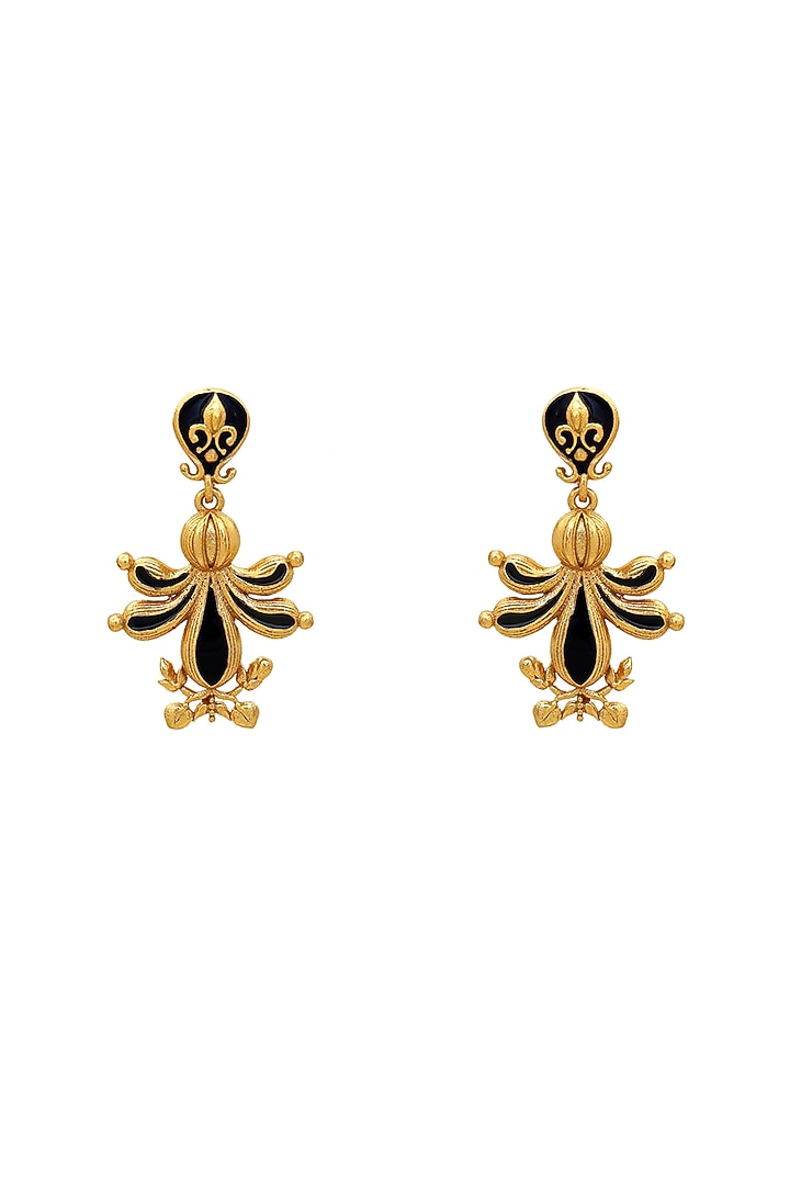 Gold Finish Baroque Bee Enameled Dangler Earrings by Melrosia at Pernia's Pop Up Shop