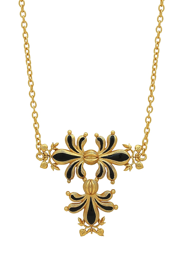 Gold Finish Baroque Bee Filigree Embossed Necklace by Melrosia at Pernia's Pop Up Shop
