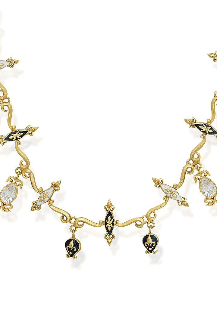 Gold Finish Crystal & Baroque Charm Enameled Necklace by Melrosia at Pernia's Pop Up Shop