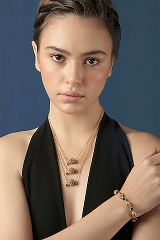 Gold Finish Baroque Filigree Gold Ball Enameled Layered Necklace by Melrosia
