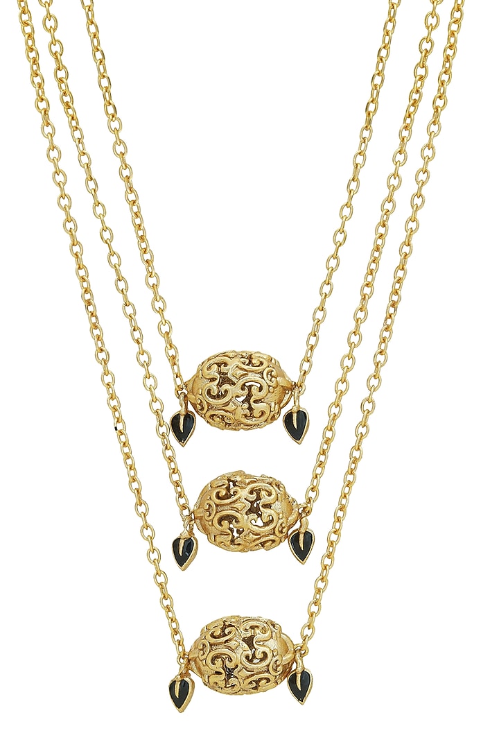 Gold Finish Baroque Filigree Gold Ball Enameled Layered Necklace by Melrosia at Pernia's Pop Up Shop