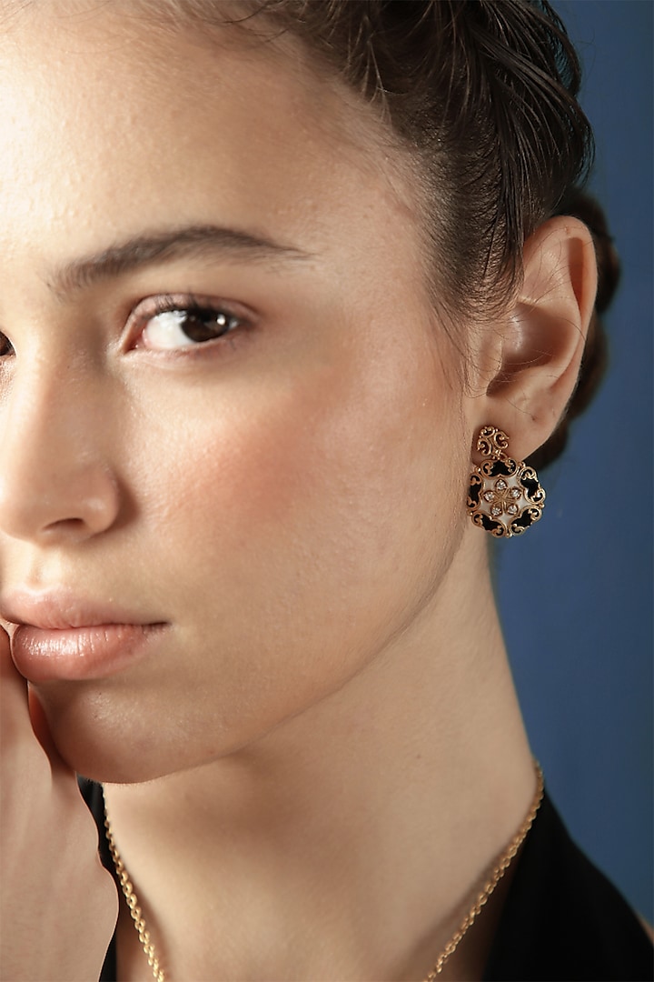 Gold Finish Zircon Baroque Enameled Dangler Earrings by Melrosia at Pernia's Pop Up Shop