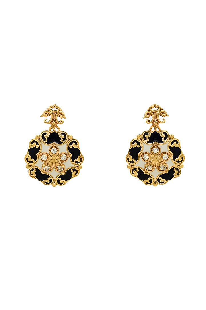 Gold Finish Zircon Baroque Enameled Dangler Earrings by Melrosia at Pernia's Pop Up Shop