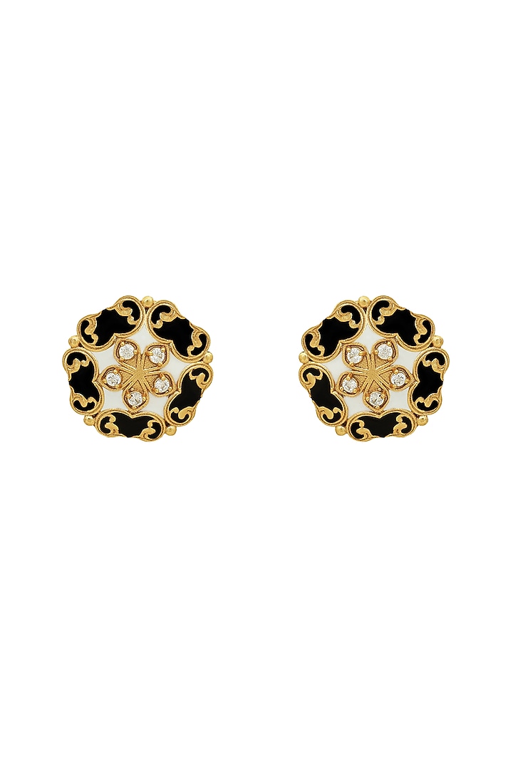 Gold Finish Zircon Enameled Baroque Stud Earrings by Melrosia at Pernia's Pop Up Shop