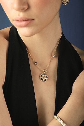 Gold Finish Filigree Embossed Enameled Baroque Necklace by Melrosia