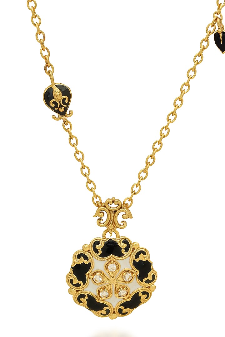 Gold Finish Filigree Embossed Enameled Baroque Necklace by Melrosia at Pernia's Pop Up Shop