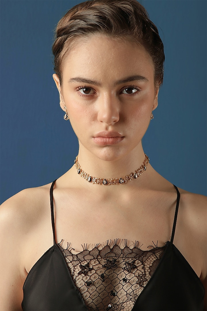 Gold Finish Zircon Baroque Filigree Enameled Choker Necklace by Melrosia at Pernia's Pop Up Shop